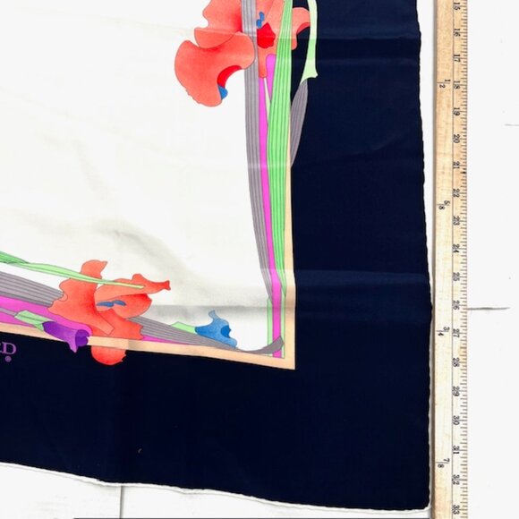 Leonard Paris 100% Silk Scarf 33" Ivery Blue pink purple green floral (79 - Picture 12 of 15